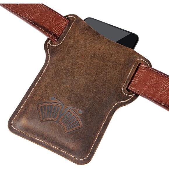 Leather Cell Phone Holster Universal Case Waist Bag Sheath with Belt Loop Brown - Picture 3 of 8